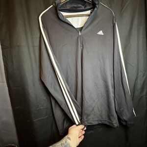 Adidas Men Large Quarter Zip Pull Over Black And White